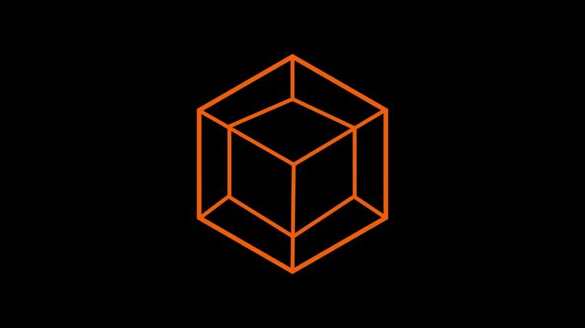 Glowing animated 3D cube inside a hexagon frame representing digital technology, block chain, data storage, or structure concept. Perfect for tech, innovation, and futuristic design themes.