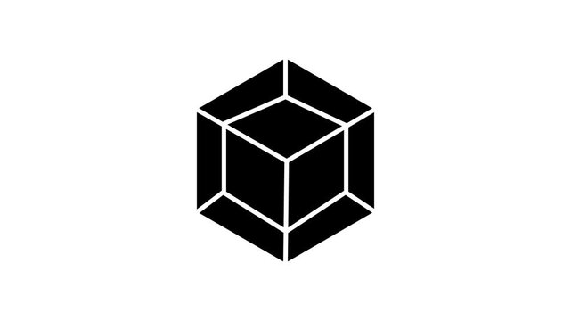Glowing animated 3D cube inside a hexagon frame representing digital technology, block chain, data storage, or structure concept. Perfect for tech, innovation, and futuristic design themes