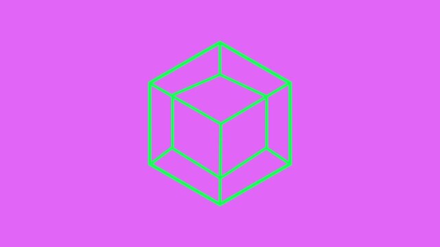 Glowing animated 3D cube inside a hexagon frame representing digital technology, block chain, data storage, or structure concept. Perfect for tech, innovation, and futuristic design themes.