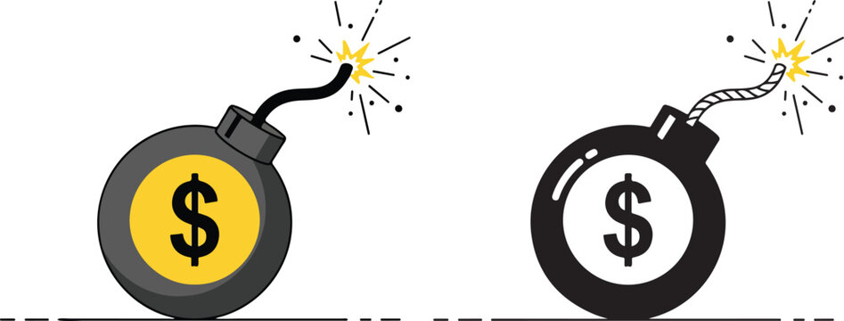 Two cartoon bombs with dollar signs and burning fuses symbolize financial risk