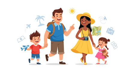 Happy Family Vacation: Parents and Kids Traveling Together, Summer Holiday Adventure © Sarwanto1122