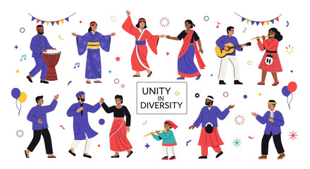 Fototapeta premium Diverse People Celebrating Unity in Diversity with Music and Dance