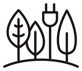 Eco-friendly green energy concept vector icon illustration featuring stylized leaves and an electric plug growing from the ground, symbolizing sustainable renewable power and environmental care. © Mofakharul Shanto