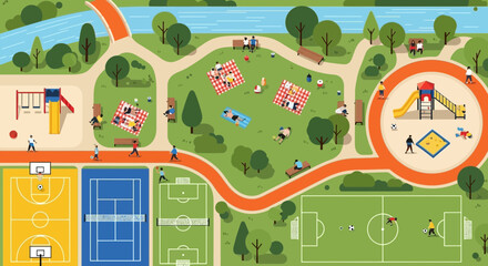 Vibrant Park Scene with People Enjoying Recreation and Leisure Activities © Sarwanto1122