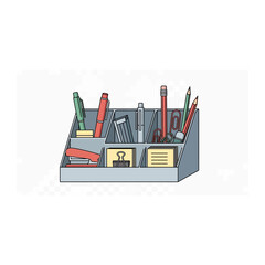 Fototapeta premium Desktop office supplies organizer with pens and stationery