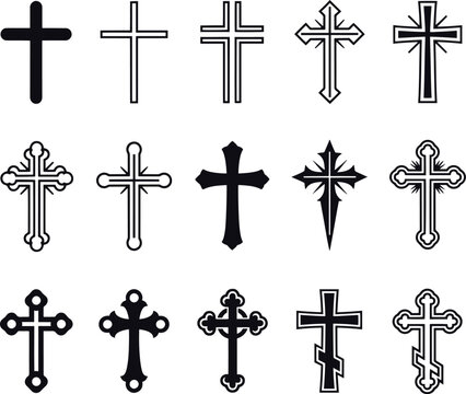 Christian  religious Cross,church clipart Icons Black and white  Vector  design