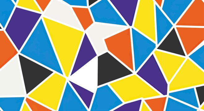 Abstract geometric pattern with vibrant, interlocking polygons and clean white lines
