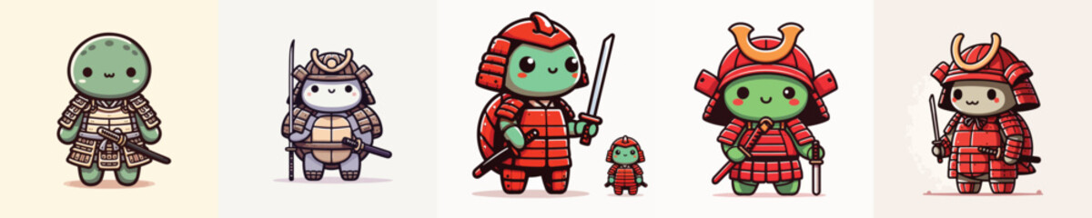 Obraz premium cute turtle vector wearing samurai armor