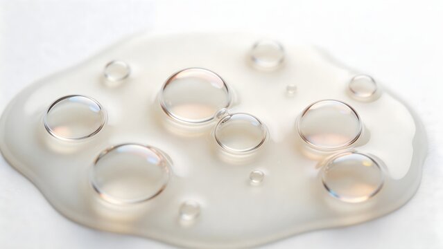 Closeup of liquid bubbles on surface