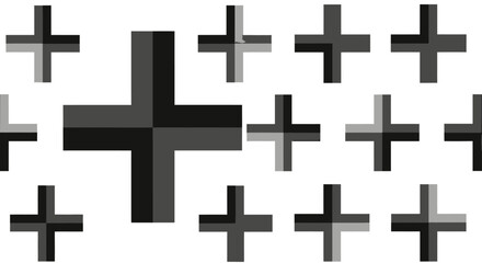 Fototapeta premium Monochromatic geometric cross shapes and an 'L' shape on a white background