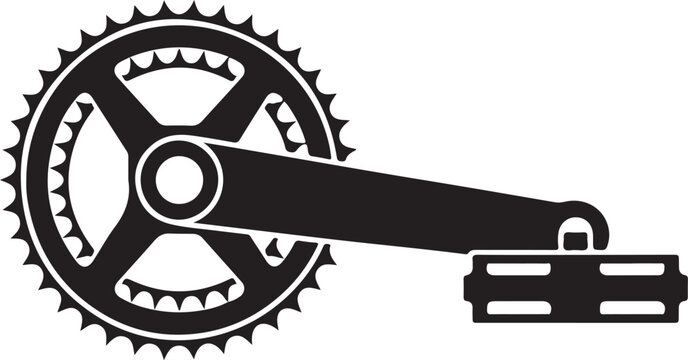 Bicycle crank arm and chainring gear mechanism component closeup icon. Bike Pedal Gear Mechanism