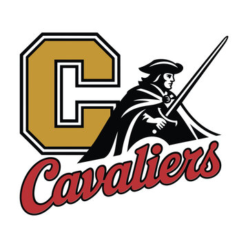 University logo featuring a colonial minuteman and the letter c