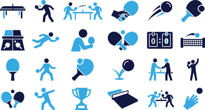 Table tennis or ping pong icons for sports and game related designs.