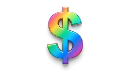 Obraz premium Rainbow dollar sign symbol with metallic sheen on white background