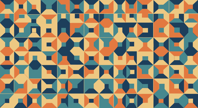 Geometric pattern with interlocking shapes and a sense of depth in earthy tones