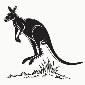 Black silhouette of a kangaroo jumping animal