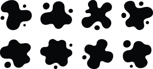 Fototapeta premium Abstract black splatter shapes a collection of irregular ink blot designs