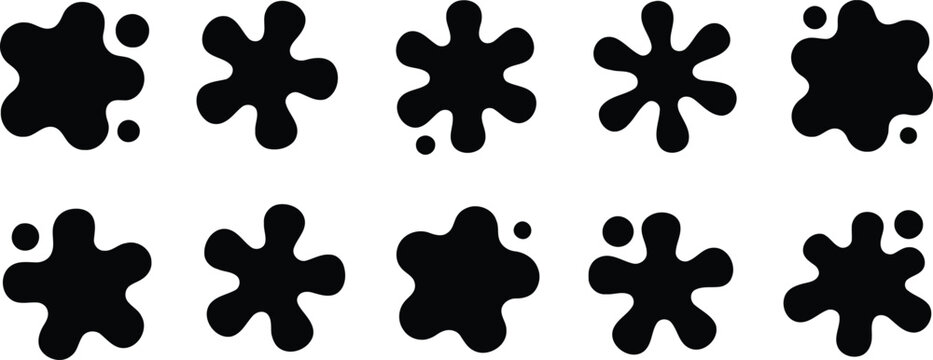 Abstract black inkblot shapes a collection of rorschach like patterns