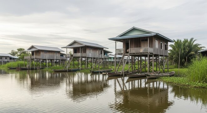 Stilt houses on Inle Lake in Myanmar