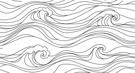 Fototapeta premium Black and white stylized ocean waves, flowing and curling