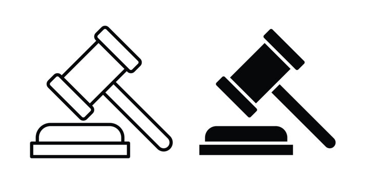 law gavel icon outline pictogram. Flat Symbols.