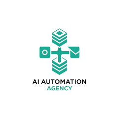 Obraz premium Teal abstract cube logo for ai automation agency geometric technology concept innovation.