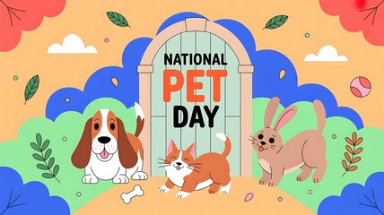 Fototapeta premium National pet day illustration featuring dog cat and rabbit national domestic illustration celebration companion
