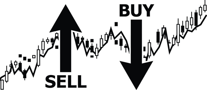 Stock market graph with sell and buy vector illustration, flat design