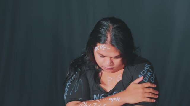 Contemplative Portrait with Text on Skin