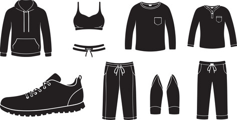 Fototapeta premium Minimalist Black Sportswear and Footwear Outfit Illustration