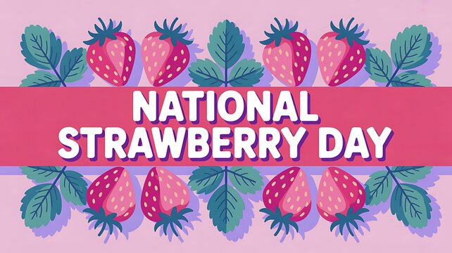 National strawberry day celebration graphic poster with berries and green leaves pattern strawberry strawberries