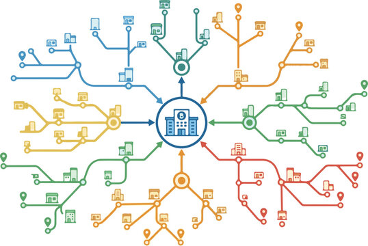 Global Business Network and Franchise Branch Location Map Diagram