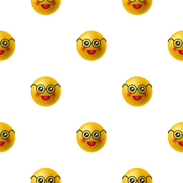 Happy smiley face wearing glasses pattern isolated on transparent background