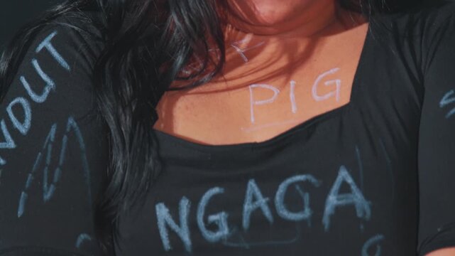 Body Art with Chalk Writing on Skin