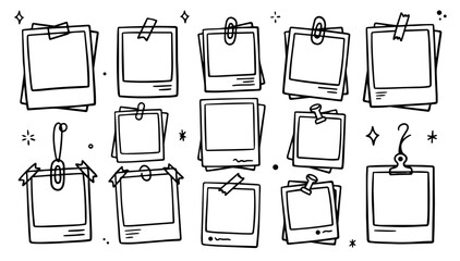 Hand drawn doodle vector set of polaroid photo frames for scrapbooking and memory collage design, sketchy ink pen picture borders, instant photo style elements for social media and creative projects © Creative Lab