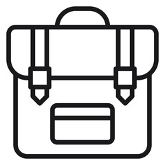 Minimalist black line art vector icon of a backpack or school bag with straps and buckles, perfect for education, travel, and business concepts, isolated on a white background illustration. © BIZLE