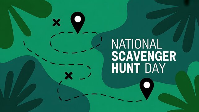 National scavenger hunt day conceptual map graphic with location pins scavenger exploration location adventure