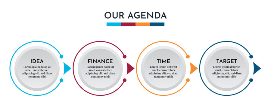Our Agenda Circular Arrow Infographic with Four Step Process and Connected Flow Design Vector Illustration,