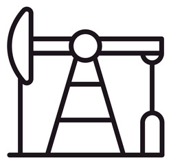Oil Pump Jack Vector Icon Illustration, Minimalist Black Line Art Symbol for Petroleum Extraction, Fossil Fuel Energy Industry, Crude Oil Production Rig, Scalable Graphic for Industrial Design © Md