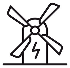 Wind turbine icon for renewable energy and clean electricity generation, minimalist black line art vector illustration of a windmill with a lightning bolt symbol for sustainable power source. © Md
