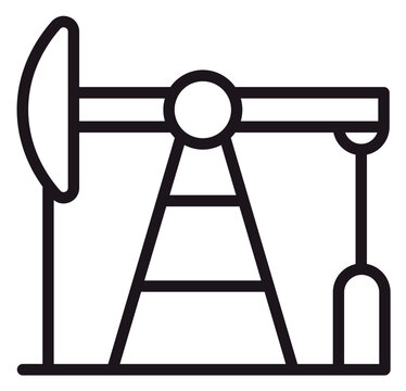 Oil Pump Jack Vector Icon Illustration, Minimalist Black Line Art Symbol for Petroleum Extraction, Fossil Fuel Energy Industry, Crude Oil Production Rig, Scalable Graphic for Industrial Design