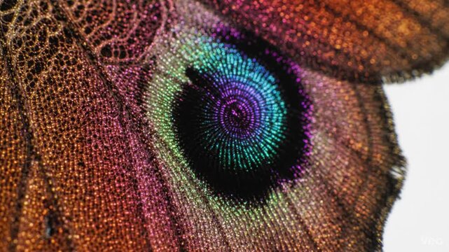 Macro Butterfly Wing Detail Iridescent Eyespot, Vivid Colors, Intricate Patterns