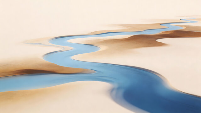 Winding blue river in desert sands