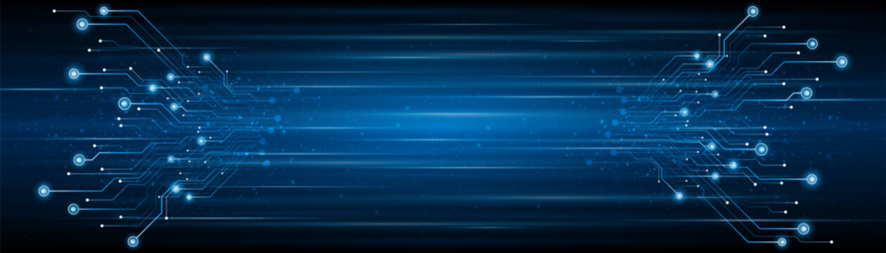 Blue glowing lines with light effect on dark background. High speed internet technology concept or fast wireless data transmission.