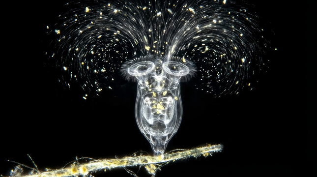 Bioluminescent Microscopic Organism Glowing In Darkness