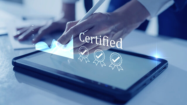 Certified financial investment and business growth strategy. Digital stock market data analysis, approved quality management, smart wealth planning, and successful corporate economic profit concept.