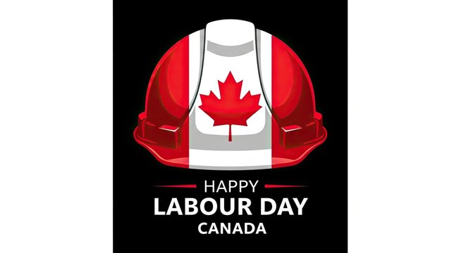 Happy labour day canada a stormtrooper helmet displaying the canadian flag with festive text