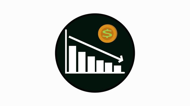 Bar chart animation depicting negative financial growth and economic slowdown. Animated bar chart depicting declining financial performance and economic recession.