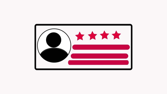 Animated illustration of a detailed id card featuring a silhouette and red accents. Modern ID card illustration with red highlights and profile shape.