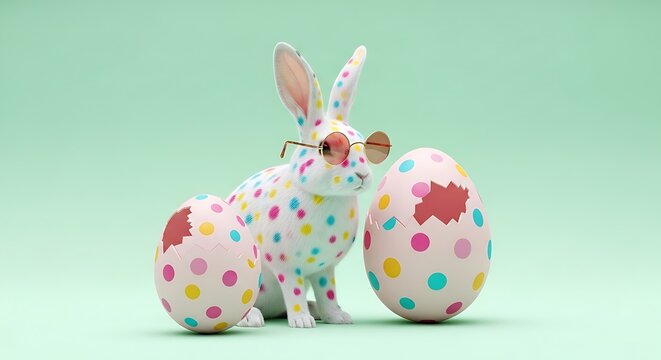 3d easter egg with rabbit on transparent background